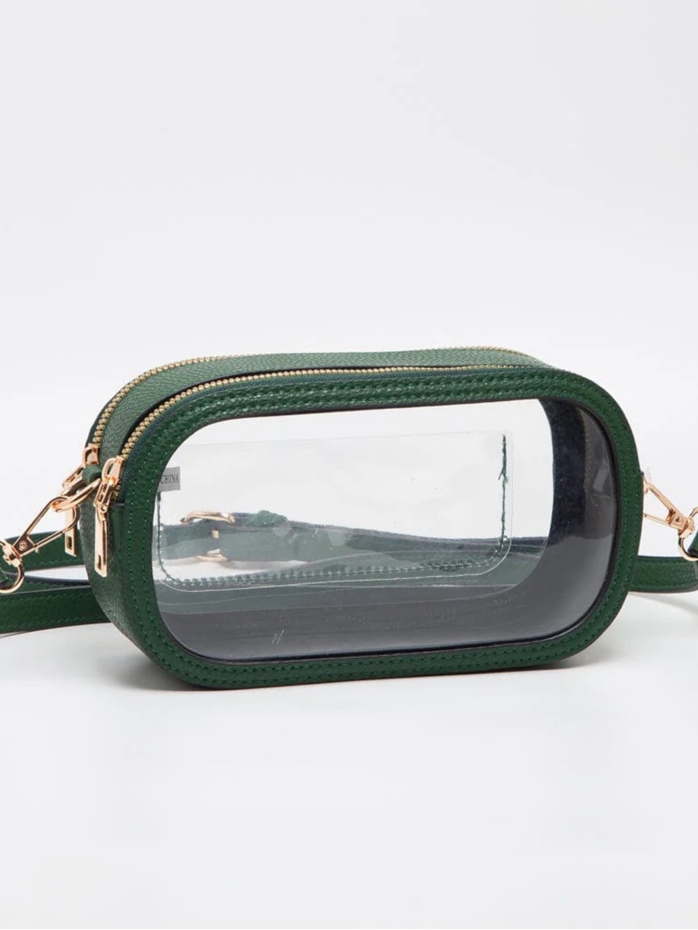 Clear Green Crossbody Bag with Gold Hardware